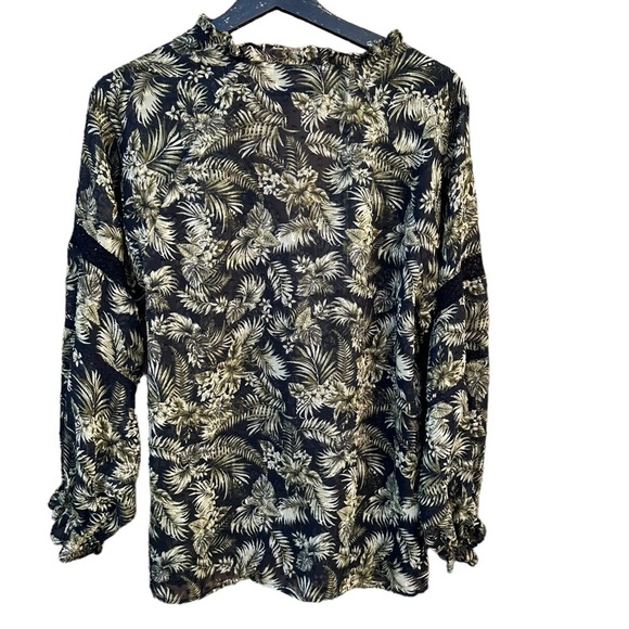 Zara women's long sleeve brown and tan sheer blouse size small - Picture 2 of 3